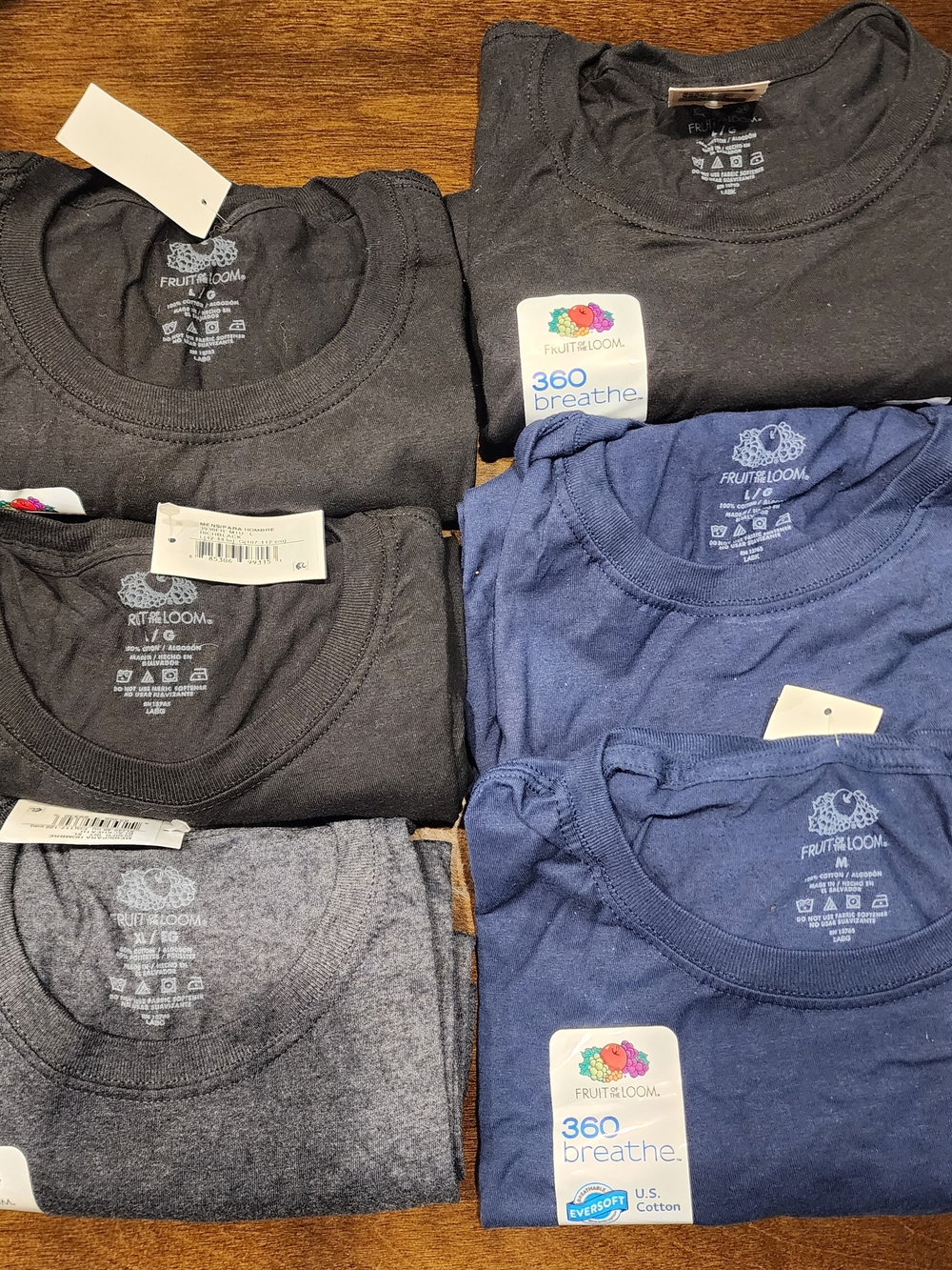 6 Fruit of the Loom Men's Short-Sleeve Tees - Black, Navy & Heather Gray